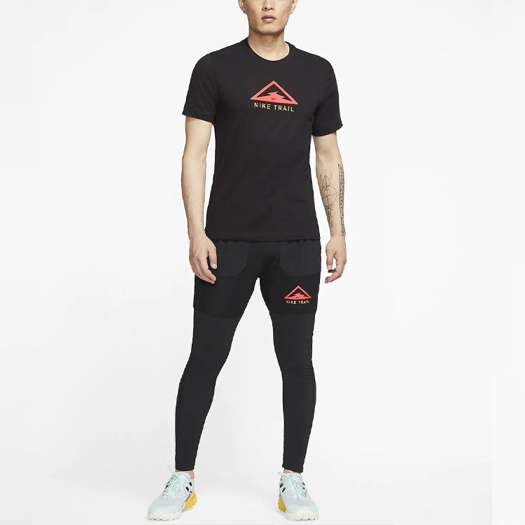 Nike Dri-FIT Trail Logo Printed Sports TEE Men Black CT3858-010