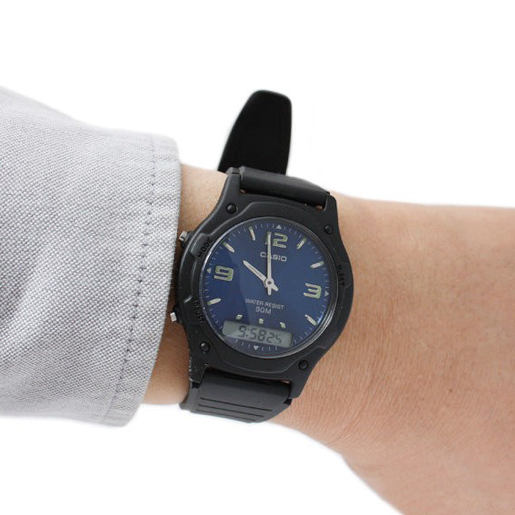 CASIO Quartz Waterproof Sports BlackBlue Dial BlackBlue Dial Mens BlackBlue Analog/Digital Combo AW-49HE-2A