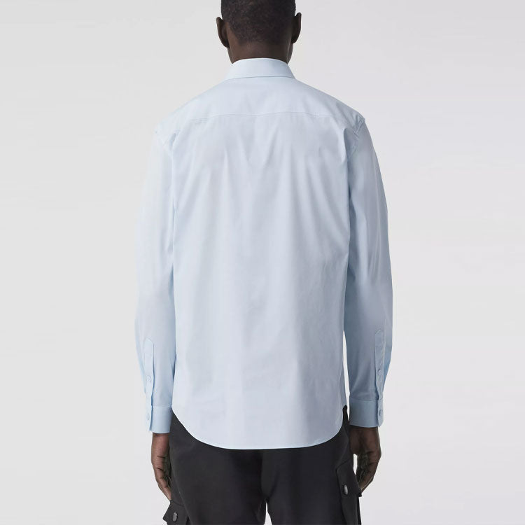 Men's Burberry SS21 Logo Pattern Cotton Long Sleeves Classic Shirt Light Blue 80430611