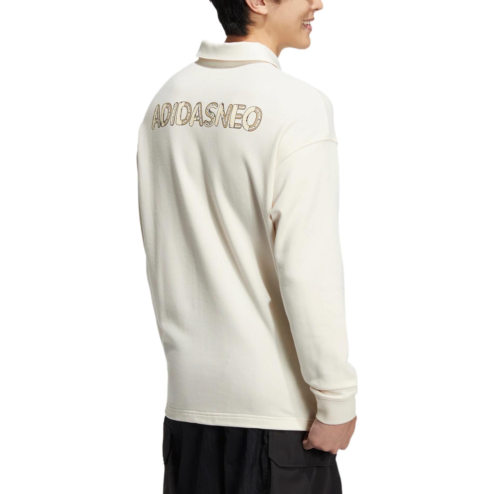 adidas neo x SESAME STREET x JF Crossover Back Logo Printing Pattern Lapel Long Sleeves White Polo Shirt HM9949