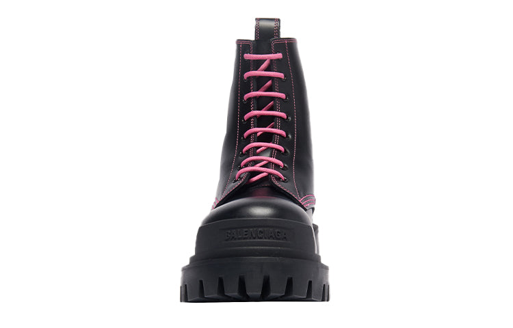 (WMNS) Balenciaga Strike Lace-up Martin Boots Black/Pink 590974WA9641056