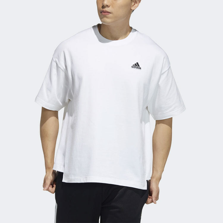adidas Solid Color Round Neck Sports Short Sleeve White HA3646