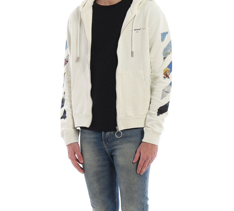 Off-White Printing Arrow Zip-up Hooded Fleece Men White OMBE001R190030120288