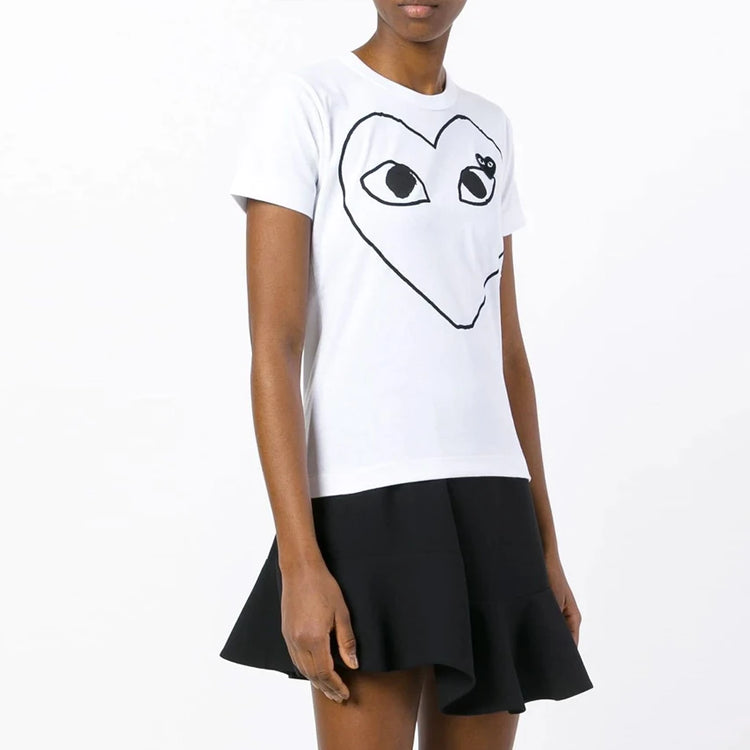 (WMNS) COMME des GARCONS PLAY Outlined Heart Tee 'White Black' AZ-T101-051-1