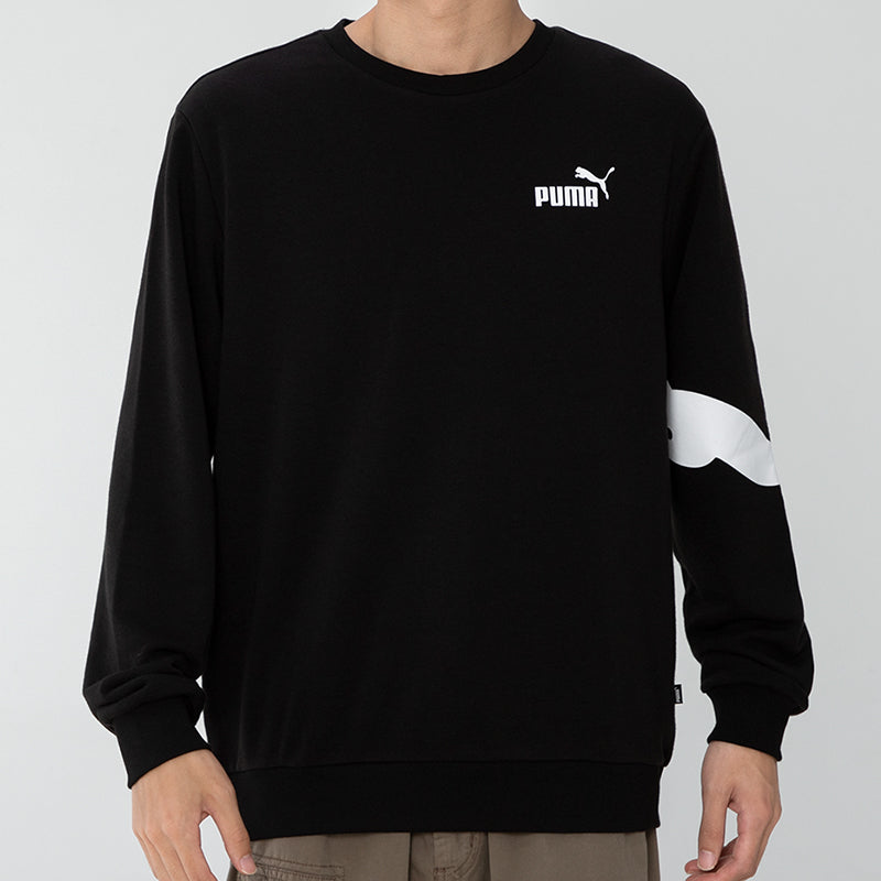PUMA Basic Logo Crew Logo Printing Sports Round Neck Pullover Black 534623-01