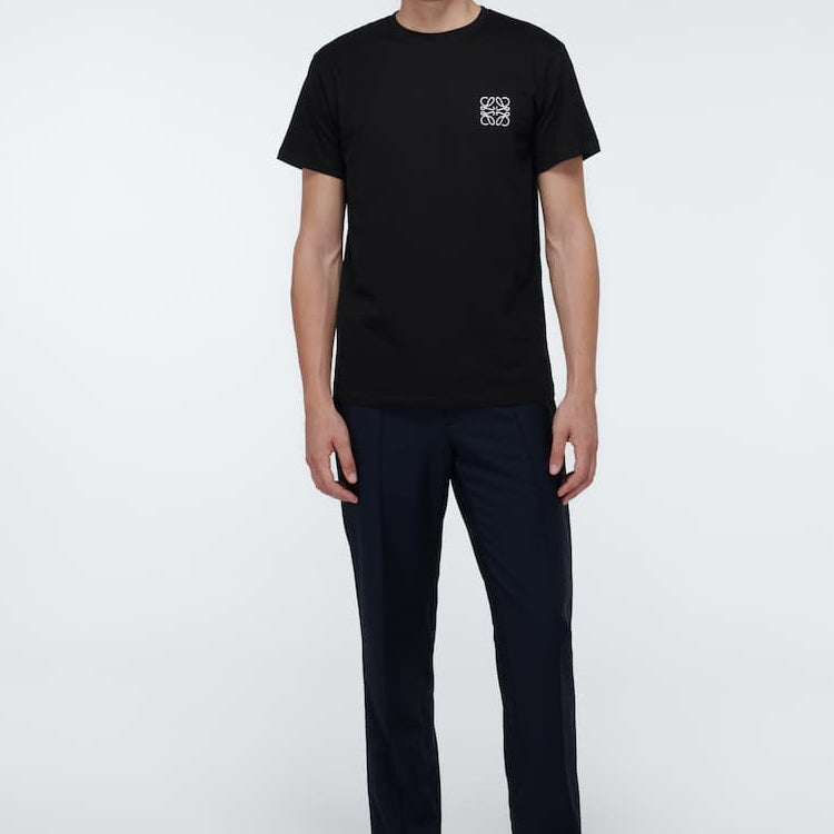LOEWE Anagram Embroidered Cotton Round Neck Short Sleeve Black H526341XAI-1100