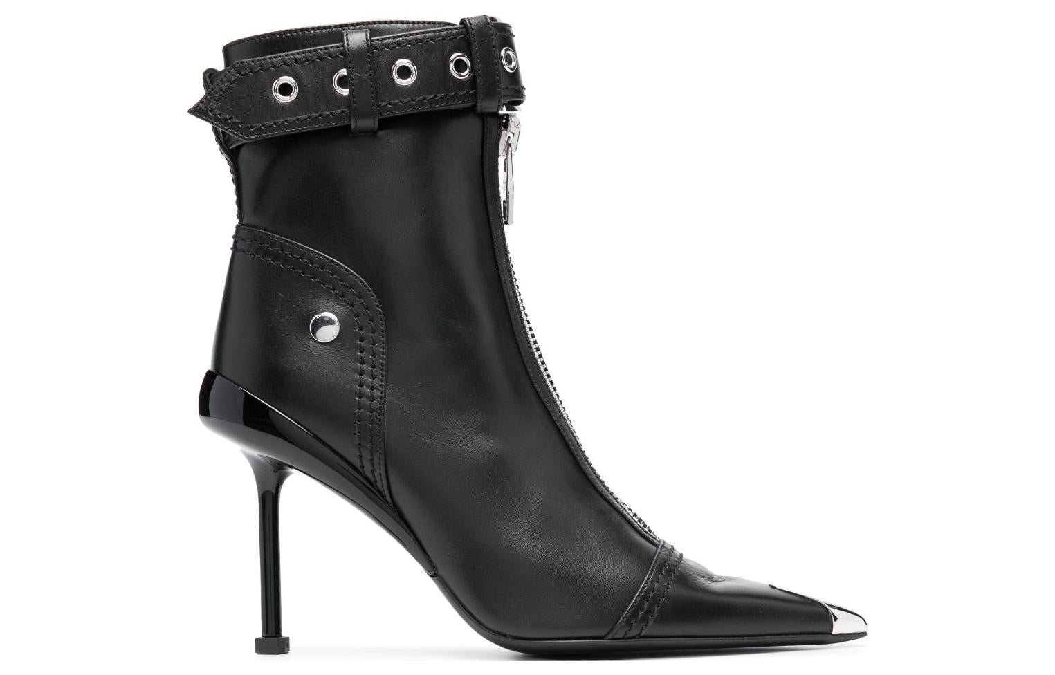 (WMNS) Alexander McQueen Leather Heel Ankle Boots 'Black' 768101WIDR41081