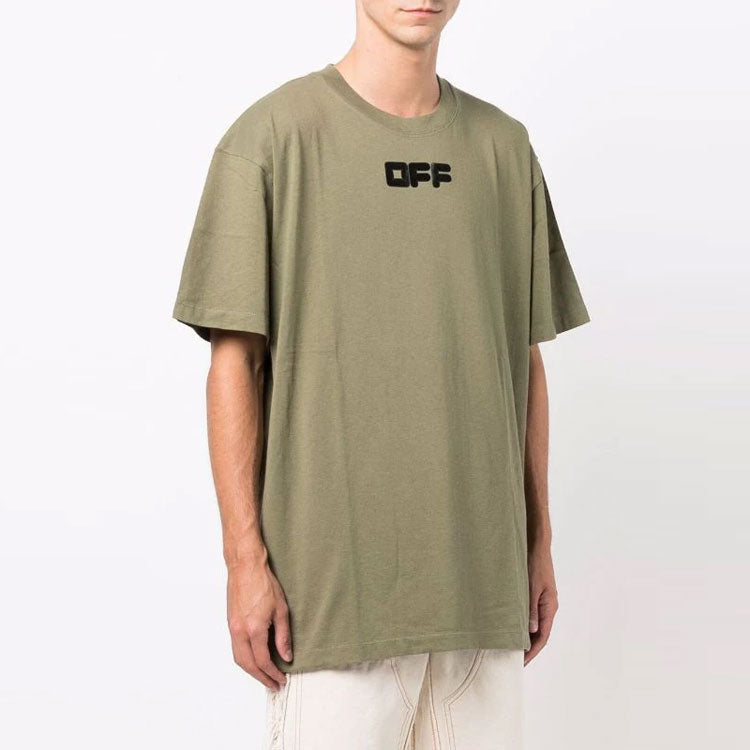 Off-White Logo Printing Round Neck Pullover Short Sleeve Loose Version Green OMAA038F21JER0015510