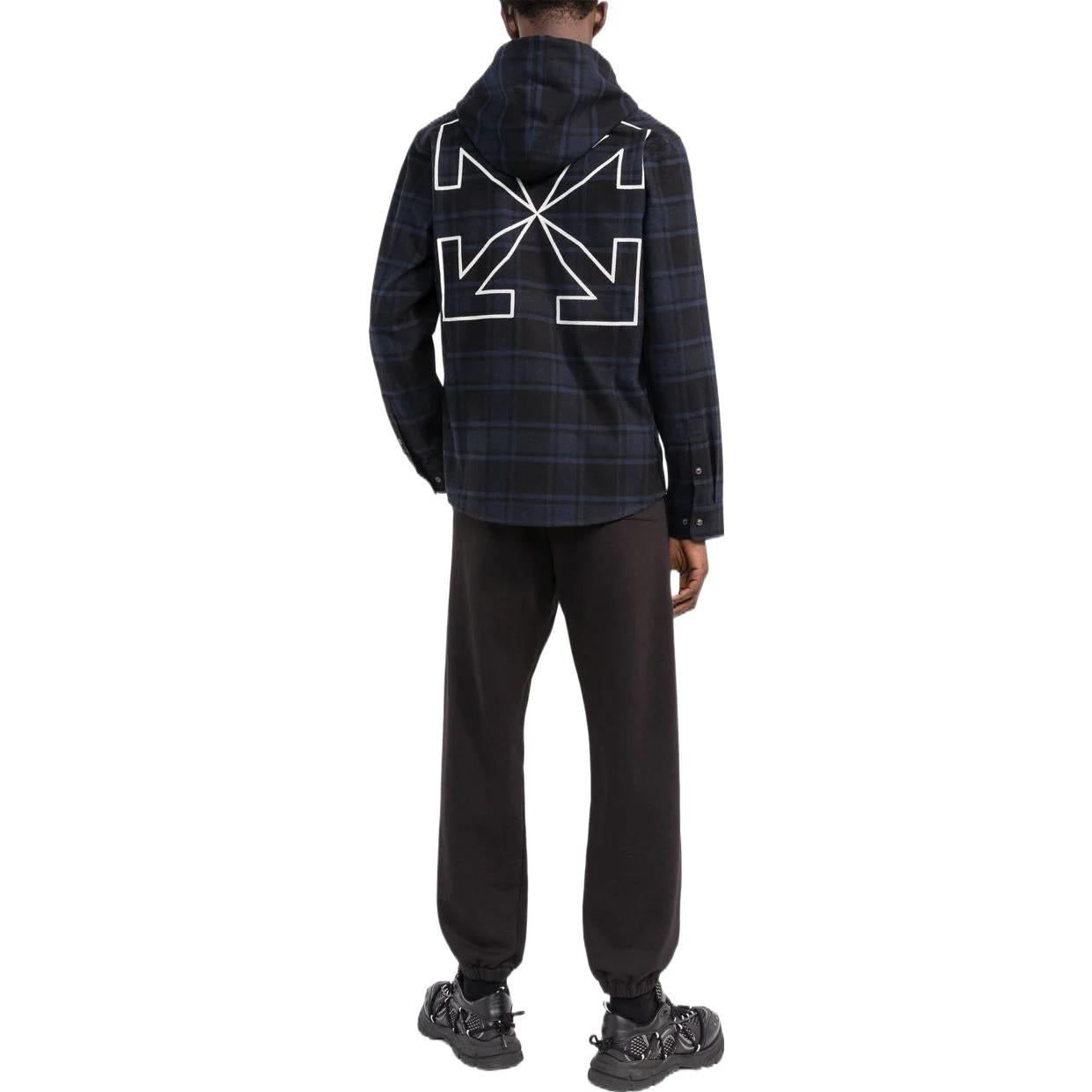 Men's Off-White Plaid Full Print Hooded Long Sleeves Blue Jacket OMGA225S22FAB00145014501