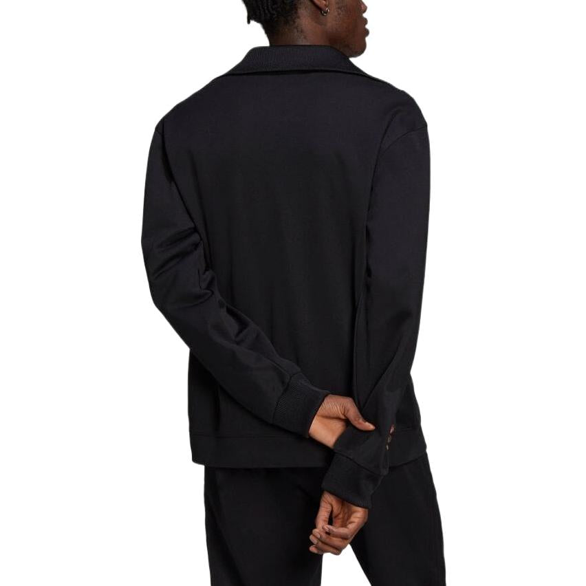 Men's adidas Solid Color Zipper Lapel Stripe Long Sleeves Jacket Black H11373