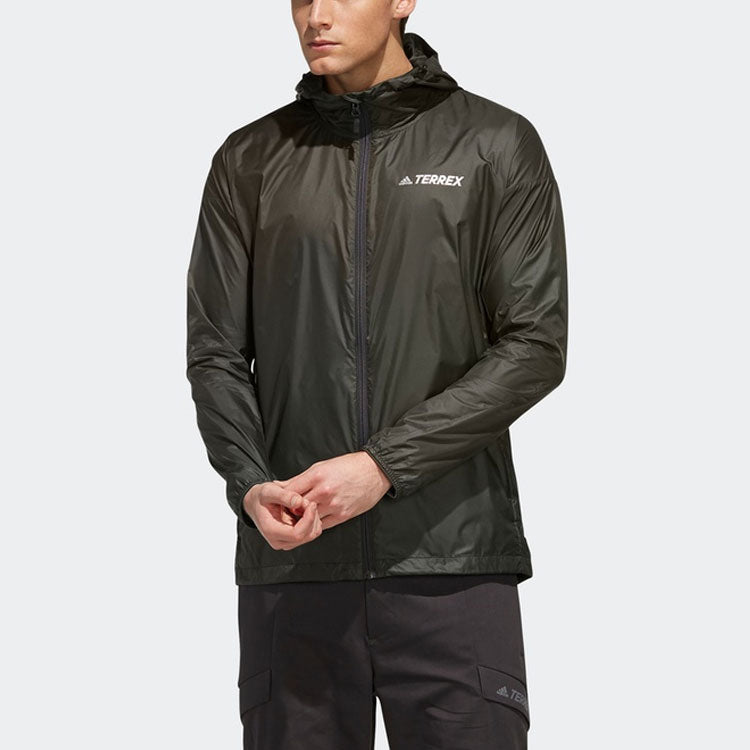 Men's adidas Logo Printing Zipper Hooded Jacket Green EH4976