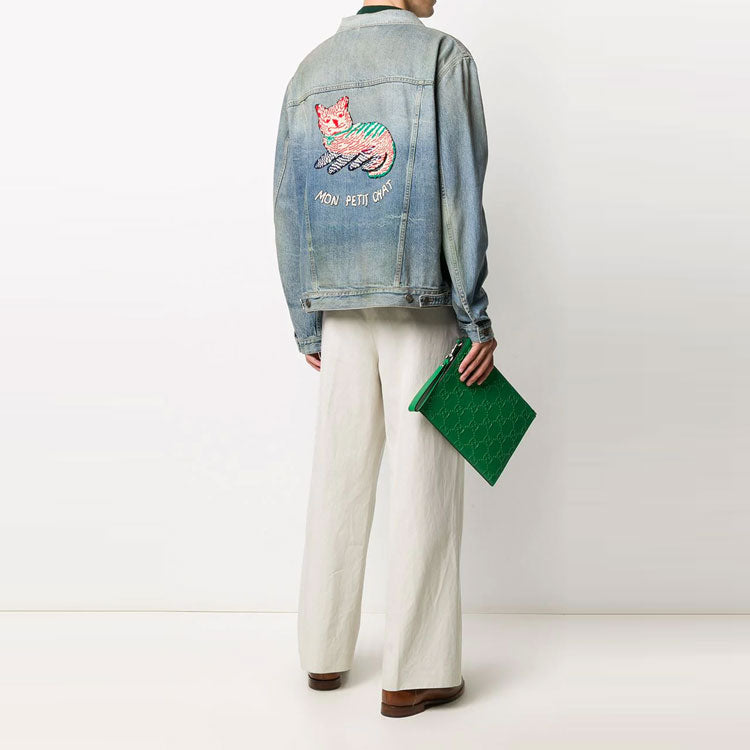 Gucci Cat Logo Embroidered Denim Jacket Denim 'Blue' 631186-XDBGS-4452