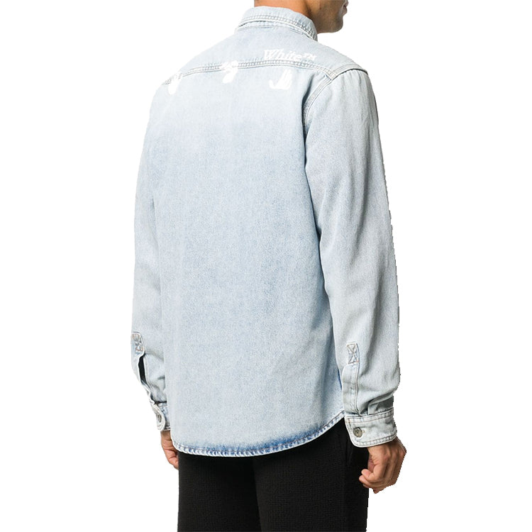 Off-White Logo Printed Long-Sleeve Denim Shirt Men Blue OMYD019F20DEN0014001