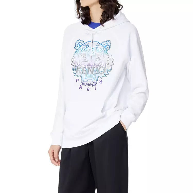 (WMNS) KENZO Series Tiger Head Embroidery Hooded Hedging Hoodie White F962SW7704X7-01