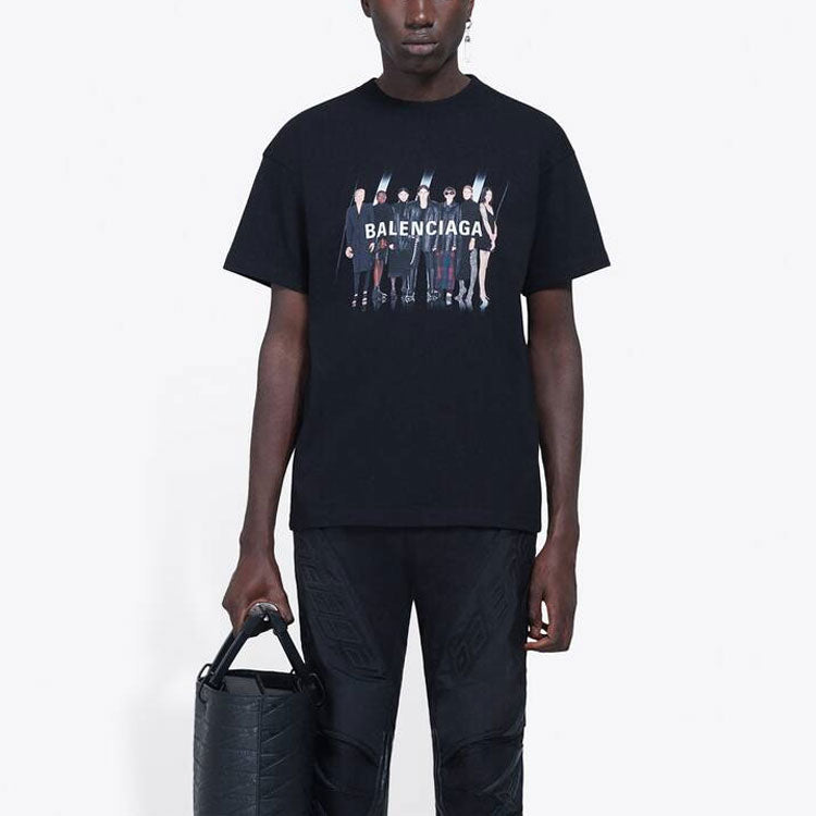 Balenciaga Band Portrait Printing Logo Retro Loose Short Sleeve Unisex Black 612966TIVA11000