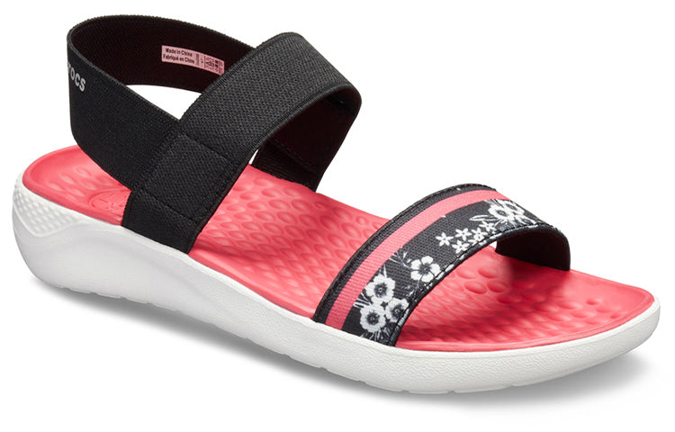 (WMNS) Crocs LiteRide Pattern Outdoor Open Toe Black Red Sandals 'Black Red' 205868-066