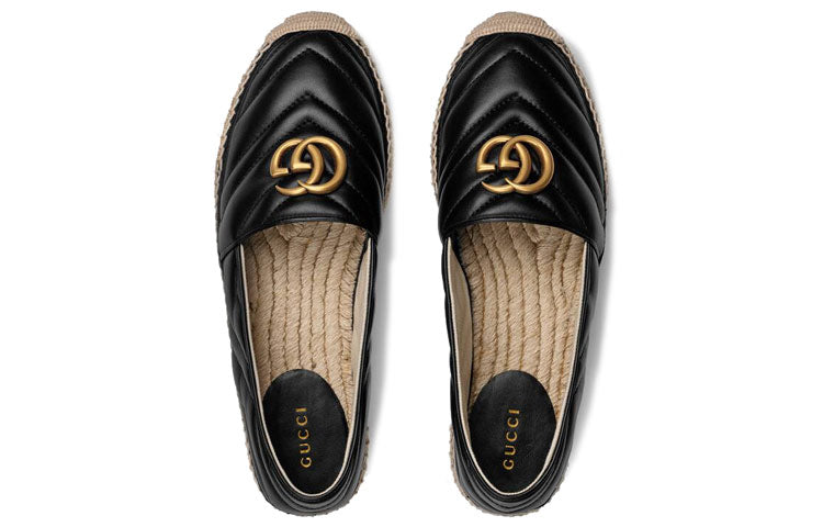 (WMNS) Gucci Double G Espadrille 'Black Leather' 551890-BKO00-1000