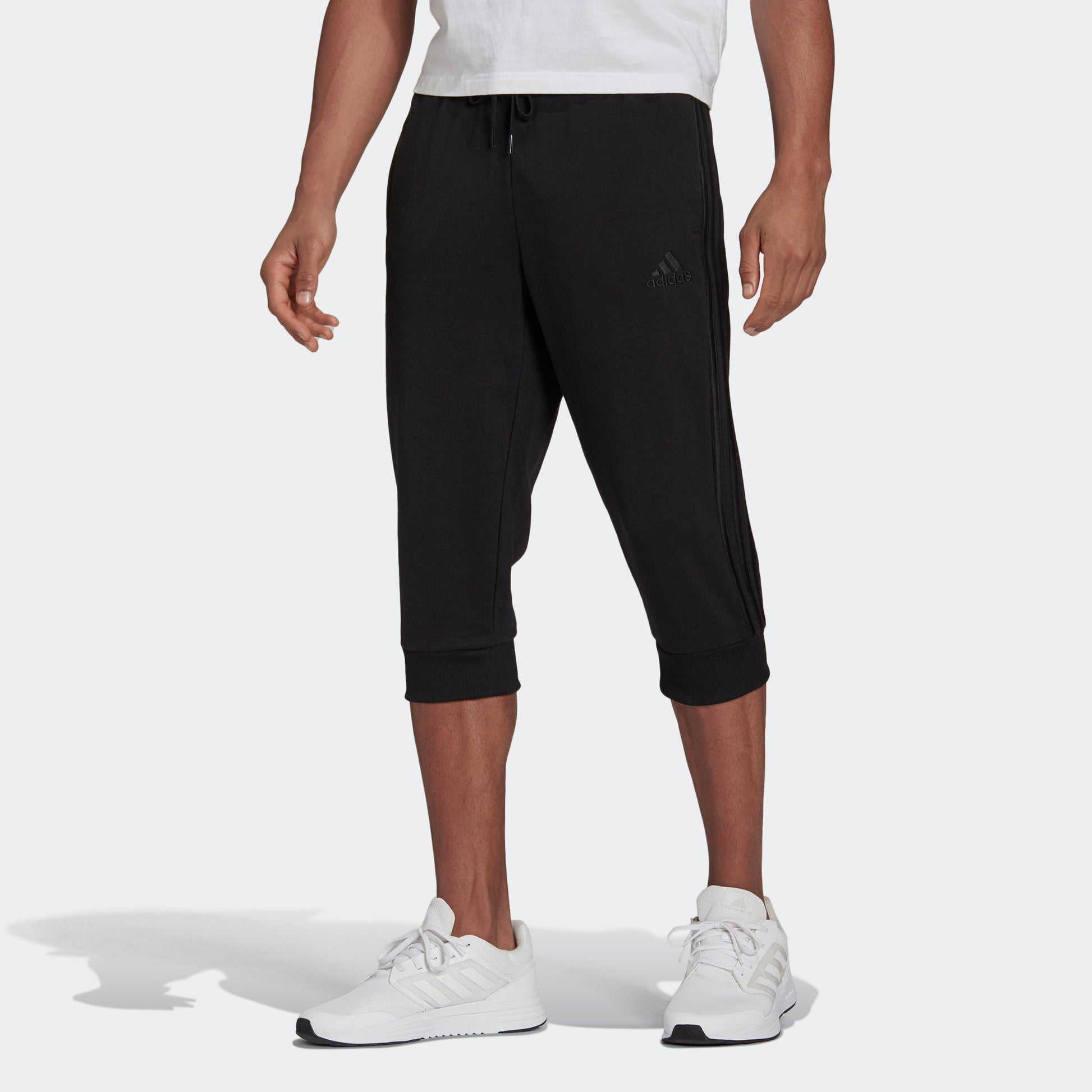 adidas M 3s Ft Tc 34pt Embroidered Logo Stripe Knit Bundle Feet Cropped Pants Black GK8990