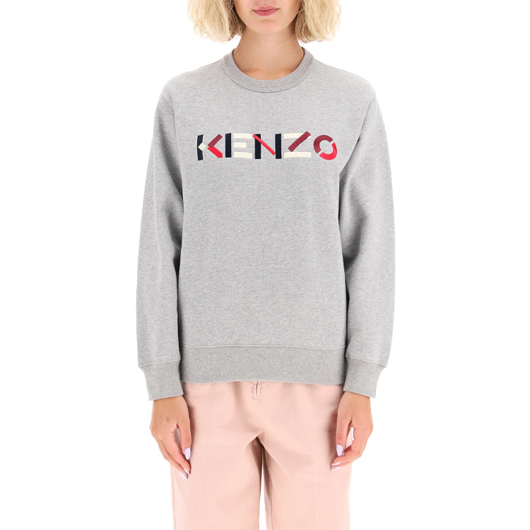 (WMNS) KENZO FW20 Cotton Embroidered Logo Pattern Fleece Lined Pearl Gray Hoodie FA62SW8204MO-94