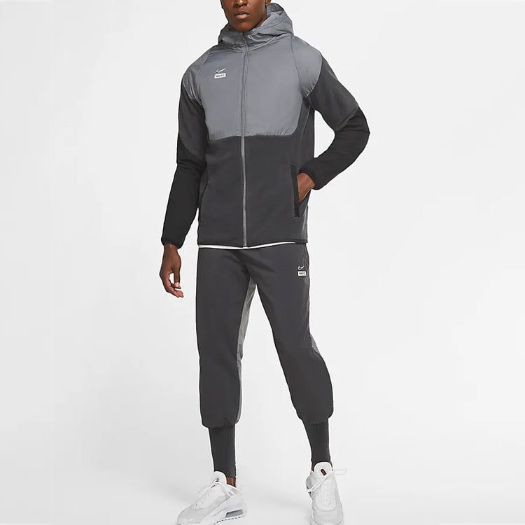 Nike Back Large Logo Splicing Zipper Sports Hooded Jacket Gray CT2511-084
