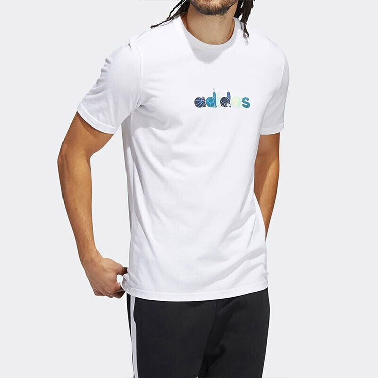 adidas Logo Pattern Running Gym Round Neck Short Sleeve White HE4839