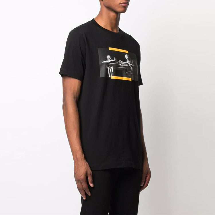 Men's Off-White SS21 Pattern Printing Short Sleeve Black T-Shirt OMAA027F21JER0141084