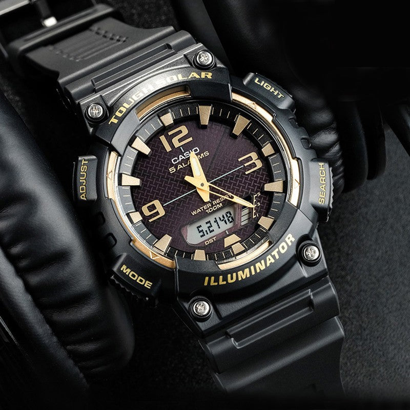 CASIO Waterproof Sports Solar Powered Mens Black/Gold Analog/Digital Combo AQ-S810W-1A3V