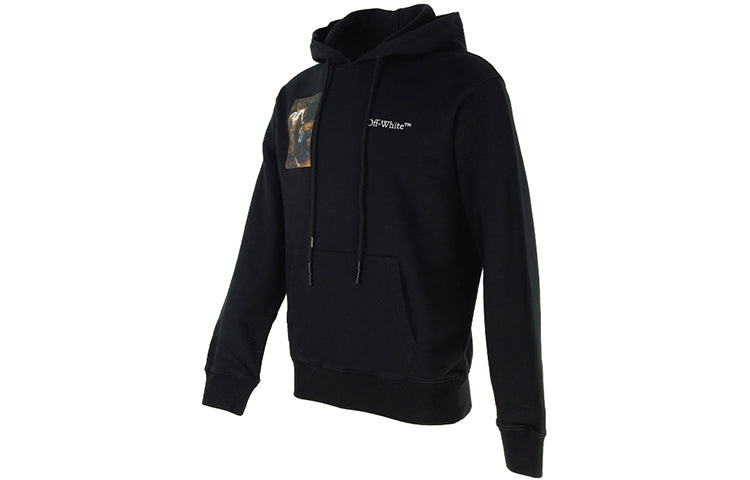 Men's Off-White Caravaggio Painting Character Alphabet Cotton Hooded Long Sleeves Pullover Black OMBB097S22FLE0011001