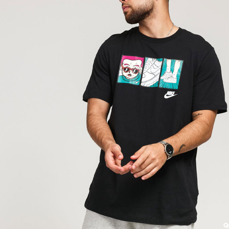 Nike Cartoon Pattern Printing Athleisure Casual Sports Round Neck Breathable Short Sleeve Black CT6527-010