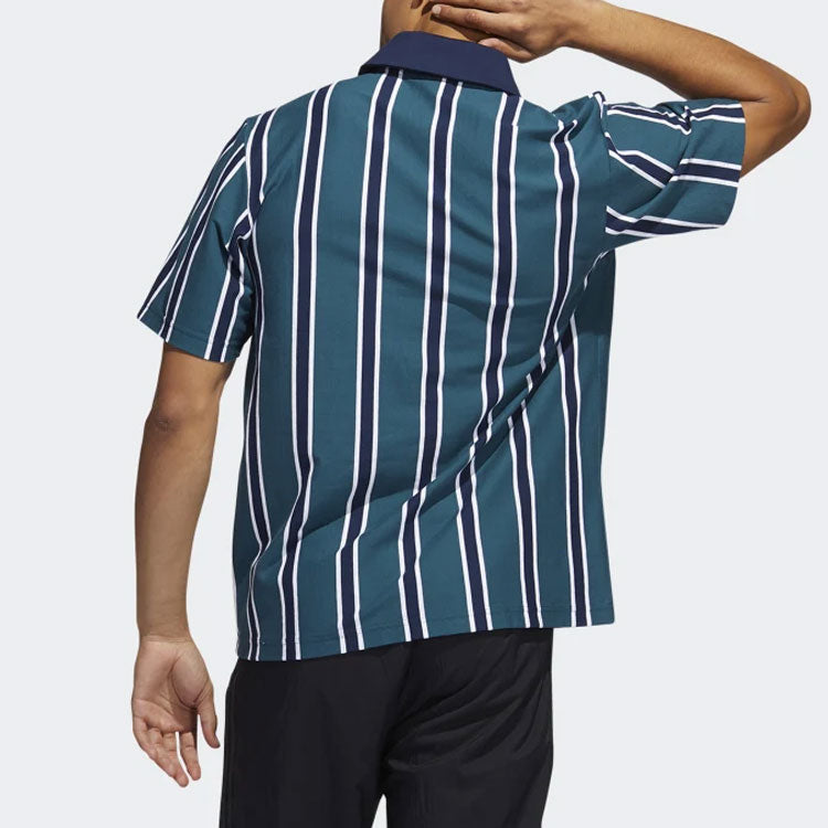 Men's adidas originals Stripe Sports Short Sleeve polo Green Polo Shirt GN3798