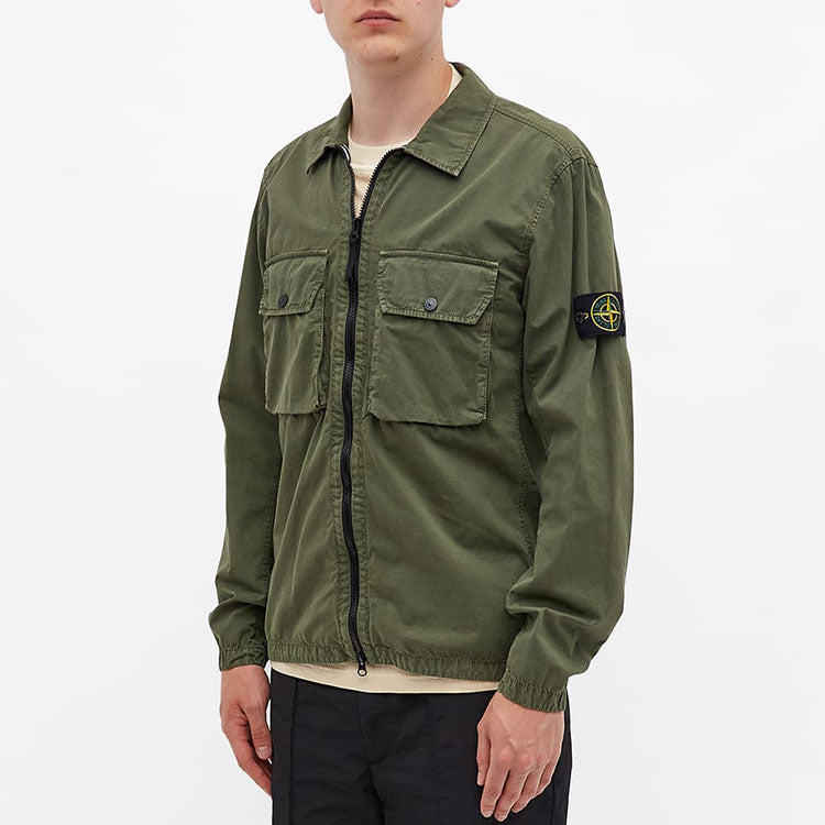 STONE ISLAND 2 Pocket Brushed Cotton Shirt Jacket 'Sage' 7515113WN-V0155