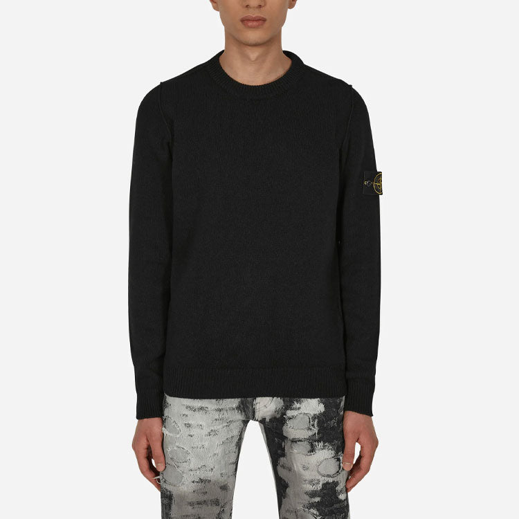 STONE ISLAND Lambswool Crew Neck Knit 'Black' 7715508A3-V0029