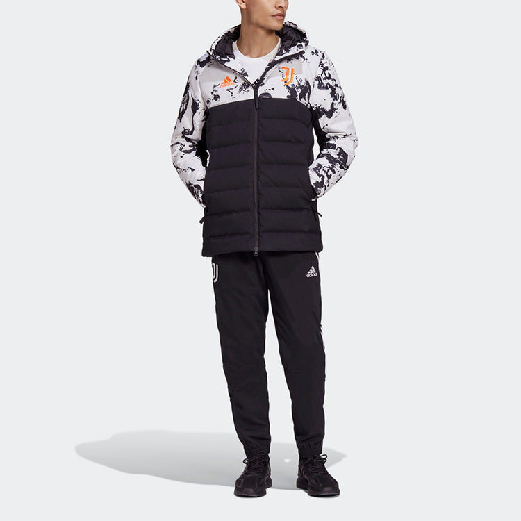 adidas Juventus Soccer/Football Sports Colorblock hooded down Jacket Black White Colorblock FR4213