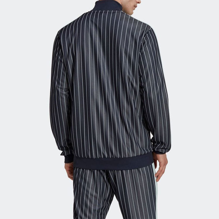 Men's adidas Contrasting Colors Stripe Logo Printing Casual Stand Collar Jacket Legendary Ink Blue HC1307