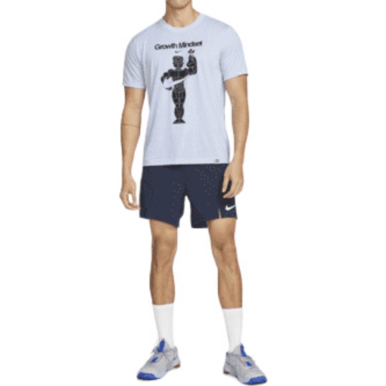 Nike Dri-FIT Character Alphabet Pattern Printing Training Sports Quick Dry Breathable Short Sleeve Blue DM6274-548
