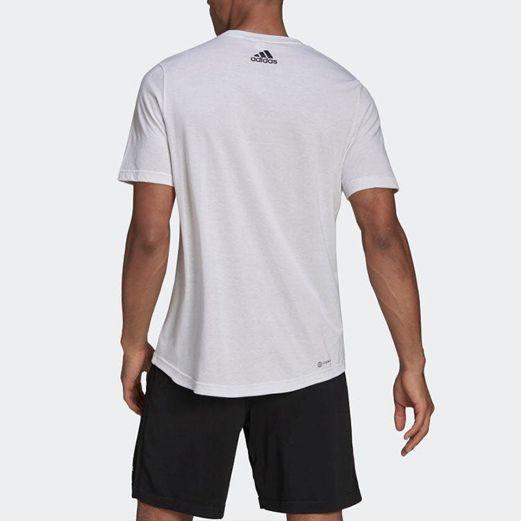 Men's adidas Logo Printing Round Neck Pullover Short Sleeve White T-Shirt HF7210
