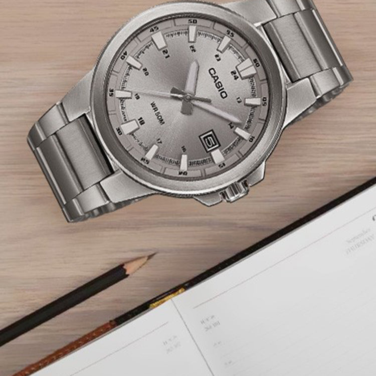Men's CASIO ENTICER Series Minimalistic Fashion Watch Mens Silver Analog MTP-E173D-7AV