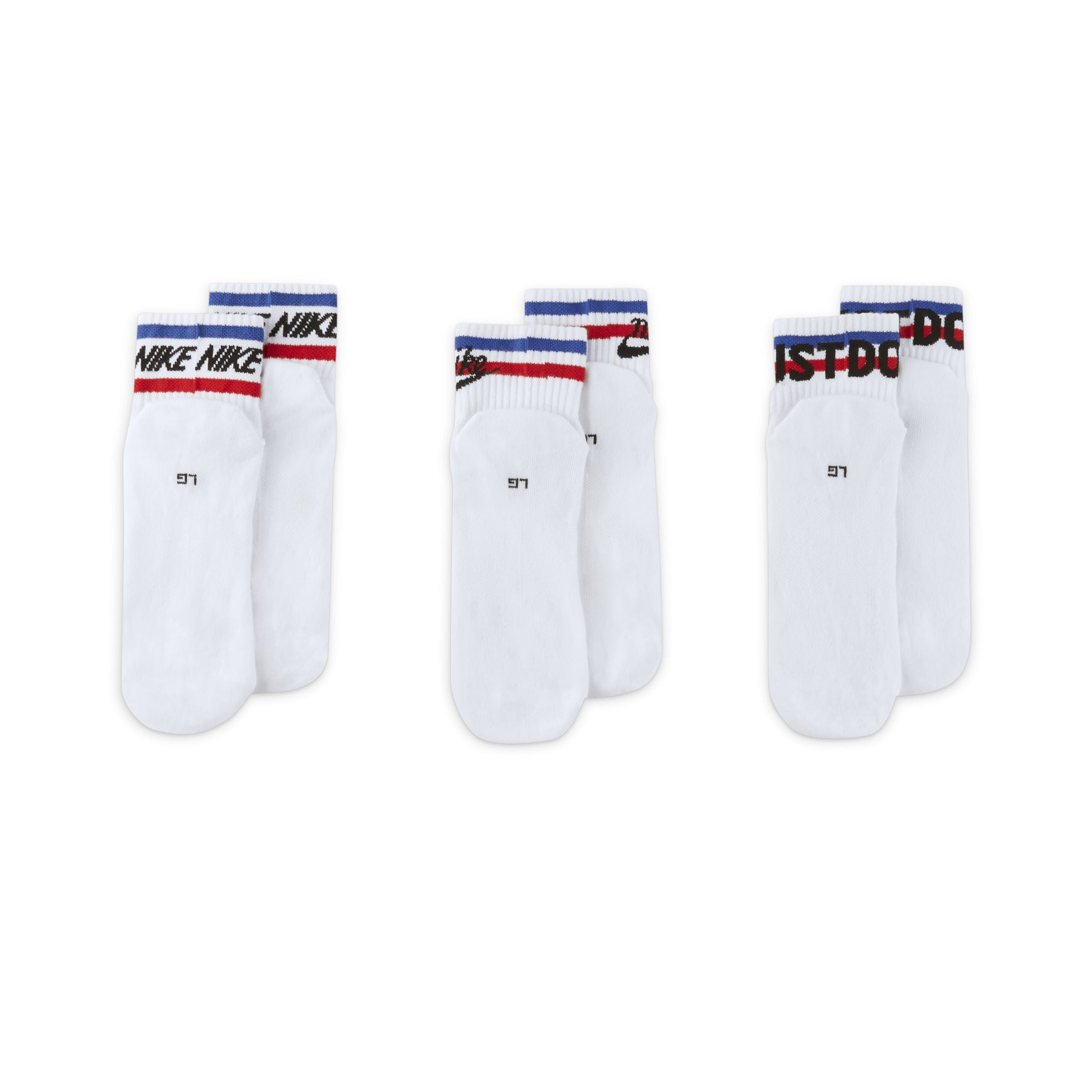 Nike Everyday Ankle Alphabet Logo Pattern Casual Sports Socks 3 Pairs White DX5080-100