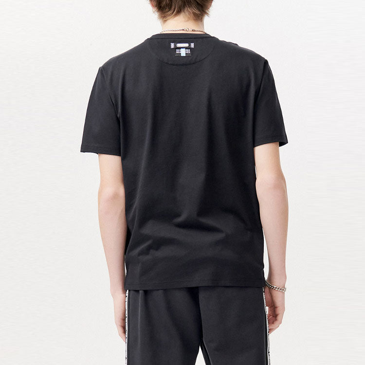 Men's FILA FUSION Alphabet Logo Printing Round Neck Short Sleeve Black T-Shirt T11M121114F-BK