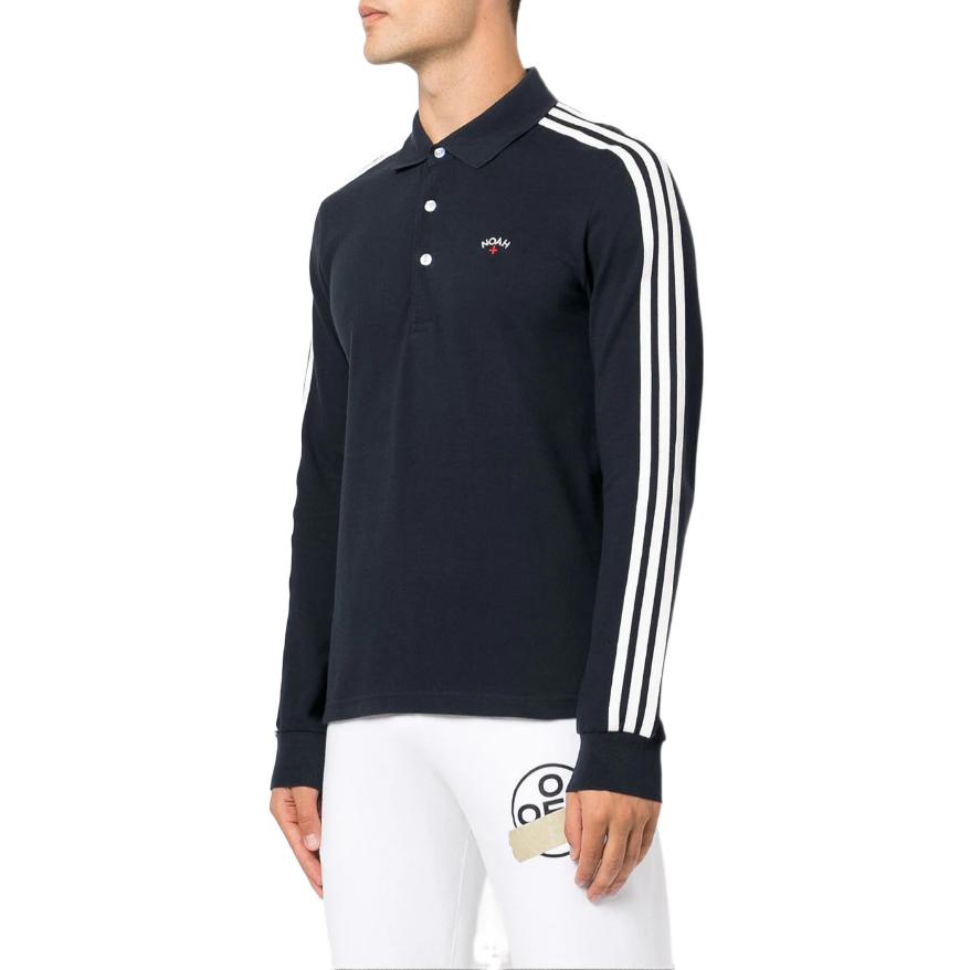 Men's adidas originals x NOAH Crossover Stripe Logo Casual Long Sleeves Blue Polo Shirt HI2927