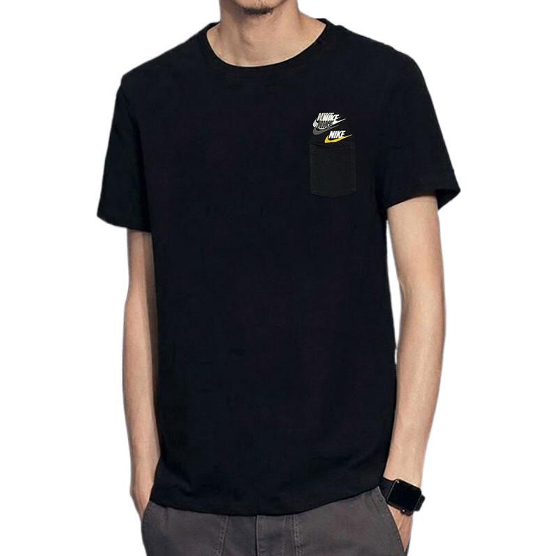 Men's Nike As Nsw Tee Prem Pocket Casual Breathable Round Neck Logo Solid Color Short Sleeve Black T-Shirt DV3316-010
