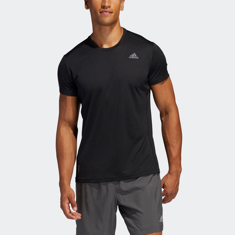 adidas Run It Tee M Logo Training Sports Short Sleeve Black FL6972