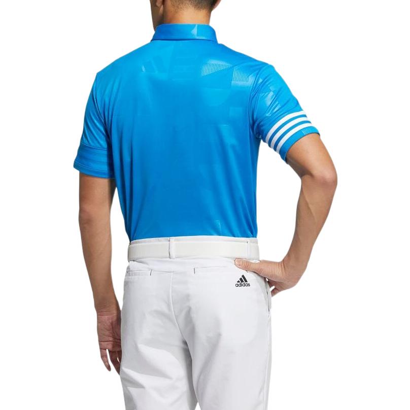 Men's adidas Stripe Embossing Printing Logo Short Sleeve Button Blue Polo Shirt HA3114