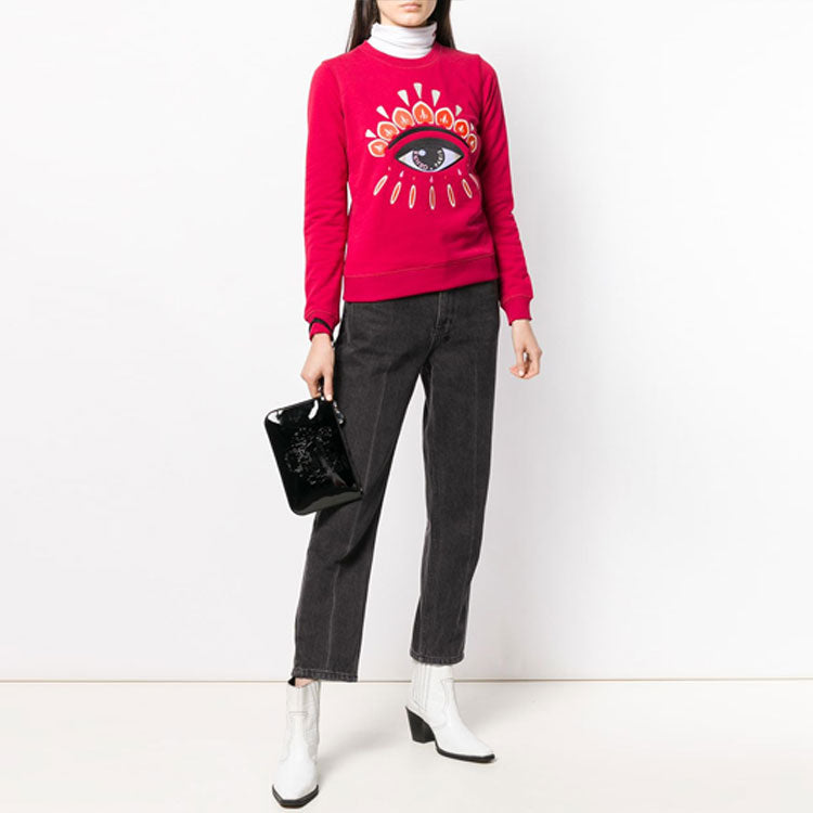 (WMNS) KENZO Eye Pattern Round Neck Long Sleeves Pullover Hoodie Cherry Red F962SW7104XC-22