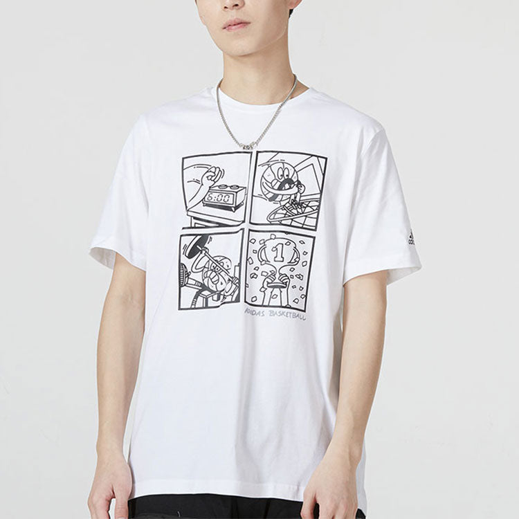 adidas Cartoon Pattern Basketball Sports Short Sleeve White HT4051