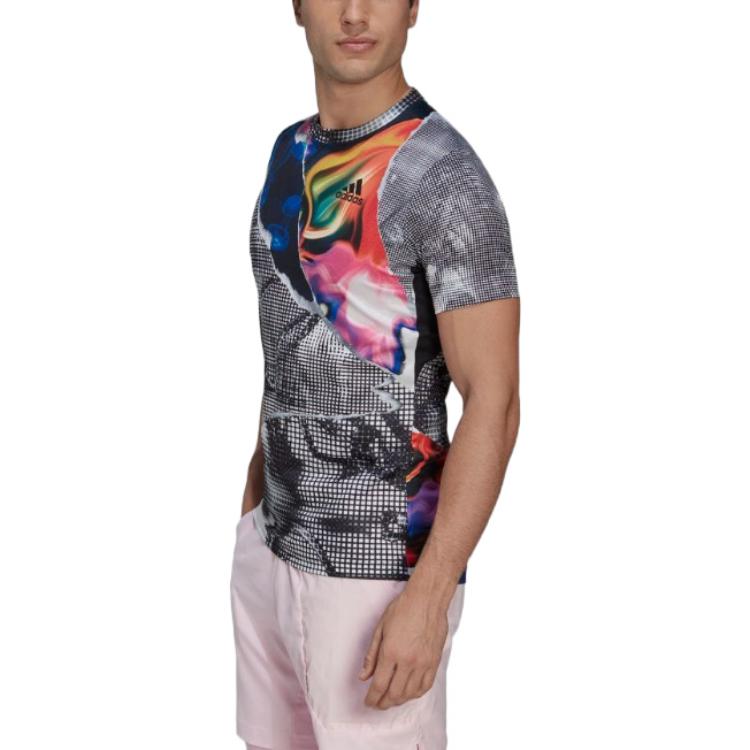 Men's adidas Pattern Full Print Logo Casual Round Neck Pullover Short Sleeve Multicolor T-Shirt HC8530