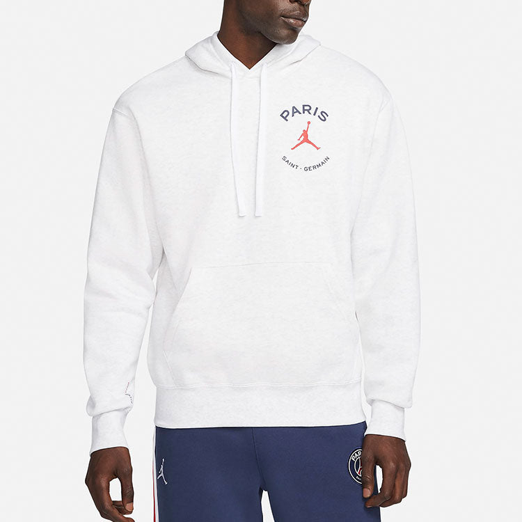 Men's Air Jordan x Paris Saint-Germain Crossover Logo Numeric Printing Hooded Long Sleeves White DJ0395-051