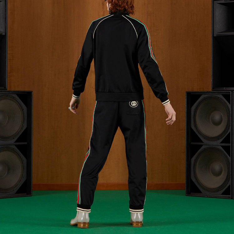 Gucci Tapered Webbing-Trimmed Stretch-Jersey Sweatpants 'Black' 698426-XJEES-1152