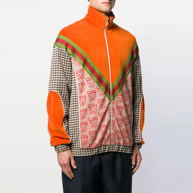 Gucci Houndstooth Cat-print Cotton-blend Track Jacket 'Orange' 580551-XJBFR-7548