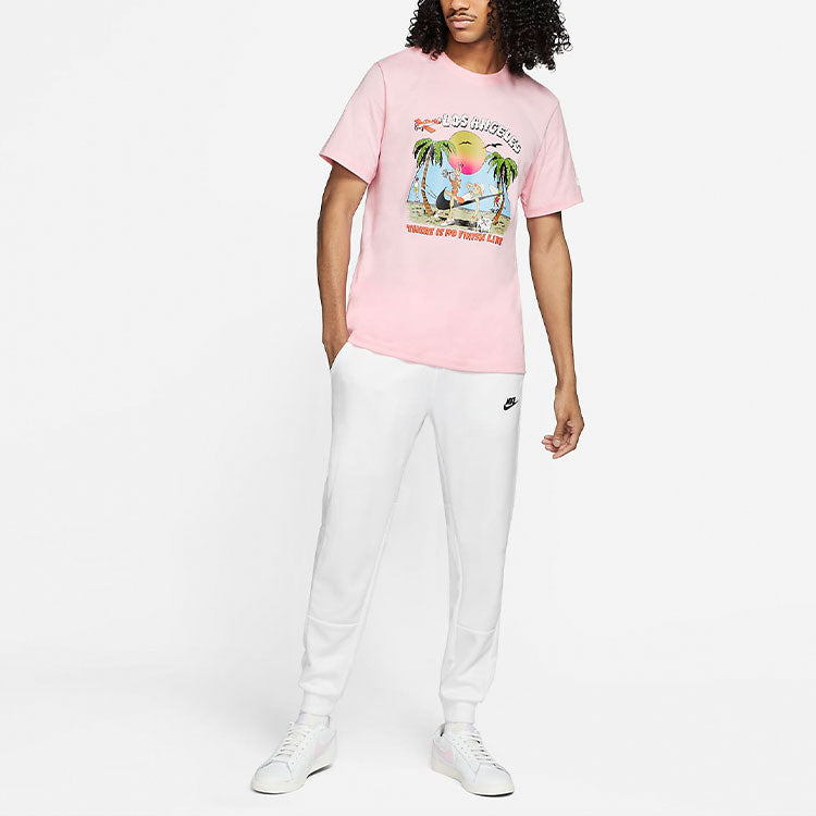 Nike Sportswear La Beach Casual Printing Round Neck Short Sleeve Pink DJ5312-654